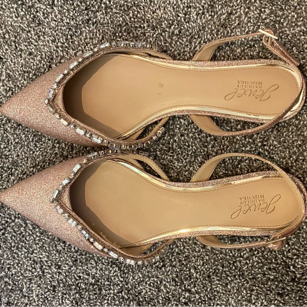 Rose gold Jewel Badgley Mischka flats.